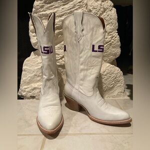 Vaccari Boots- Leighton White Western Boots with LSU Accents